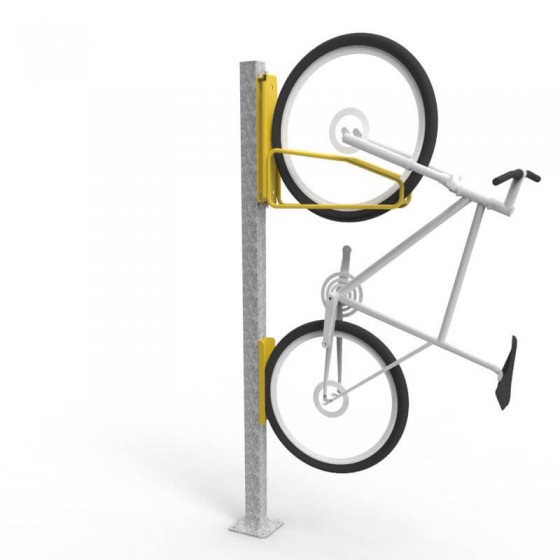 e3vr dyn dynamic vertical bike rack on post 1 bike perspective