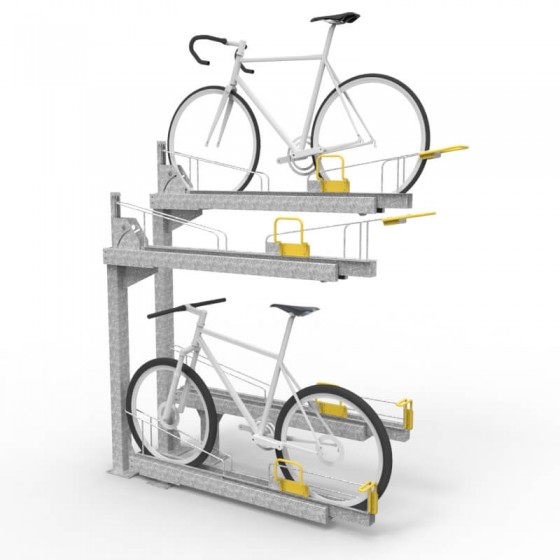 e3dt gt two tier dynamic bike racks with bikes perspective