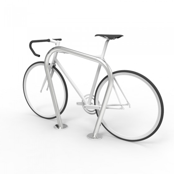 cbr6b stainless steel bike rail with bike perspective