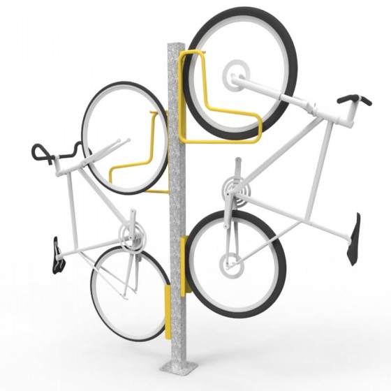 e3vr f vertical bike rack with e3vr p mounting post 2 bikes perspective